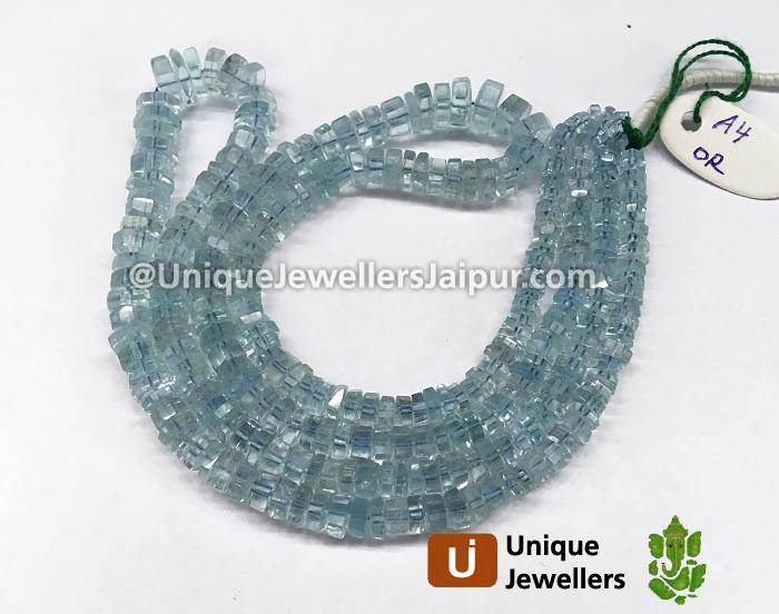 Aquamarine Step Cut Roundelle Beads