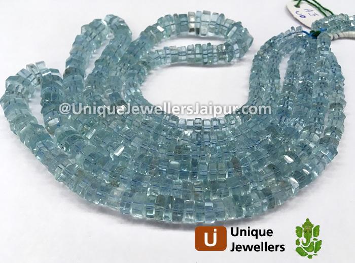 Aquamarine Step Cut Roundelle Beads