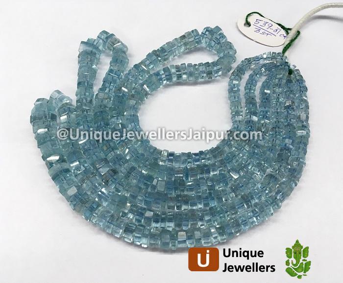 Aquamarine Step Cut Roundelle Beads