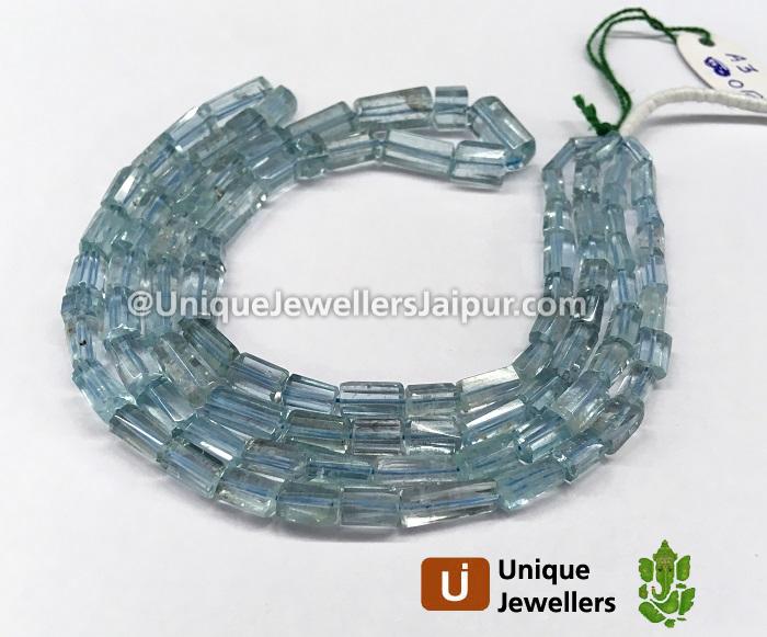 Aquamarine Step Cut Tube Beads