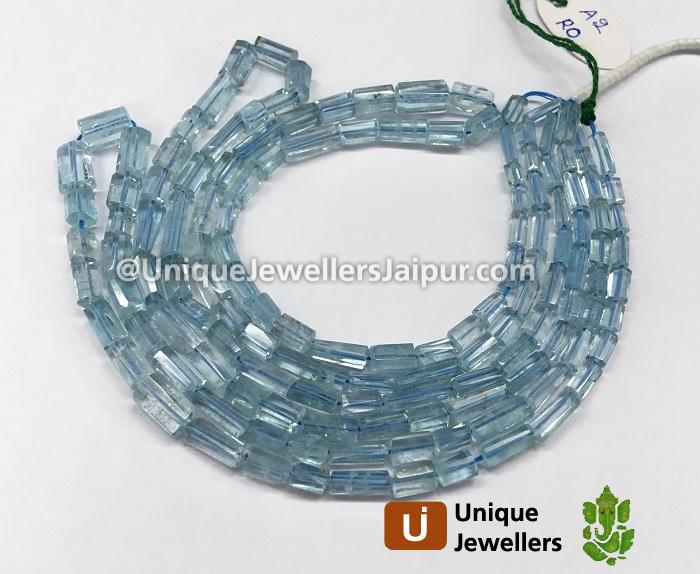 Aquamarine Step Cut Tube Beads