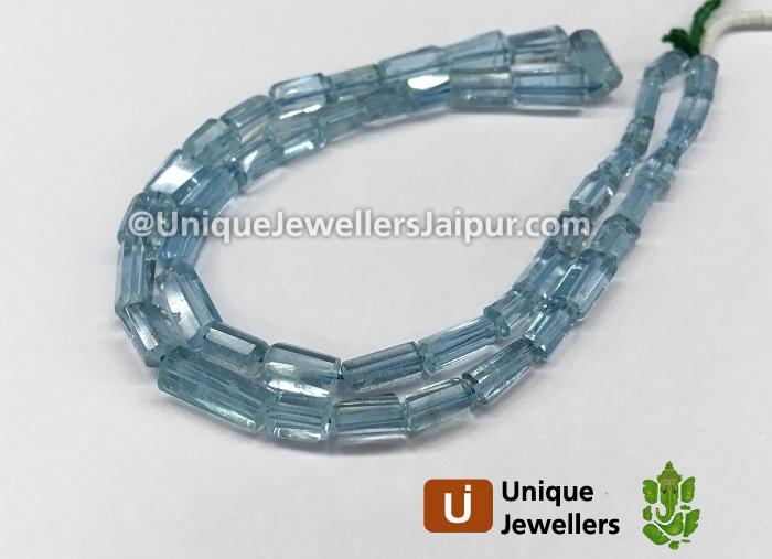 Aquamarine Step Cut Tube Beads