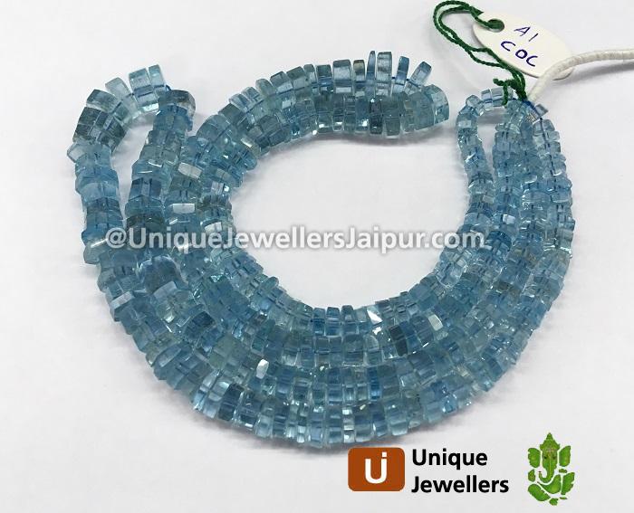 Aquamarine Step Cut Roundelle Beads