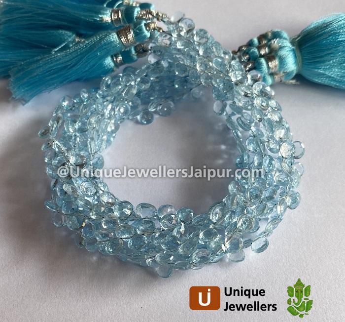 Sky Blue Topaz Briollete Heart Beads