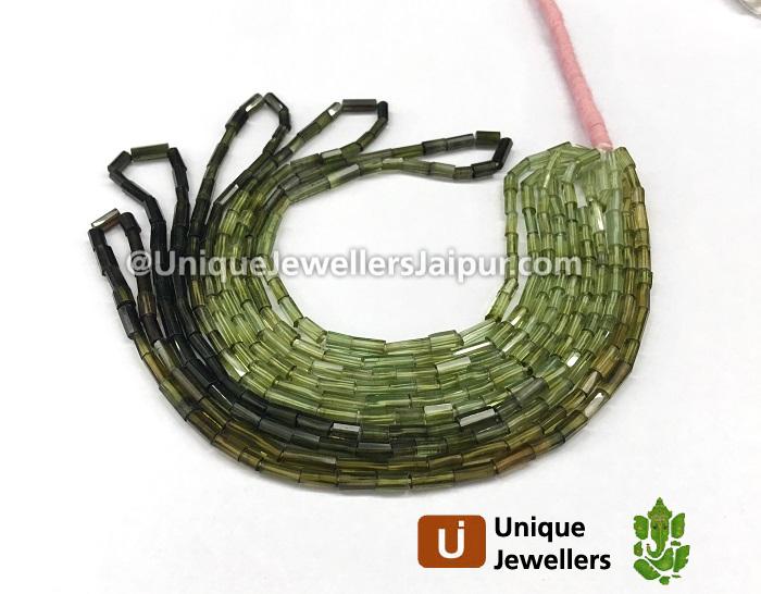 Chrome Green Tourmaline Step Cut Tube Beads