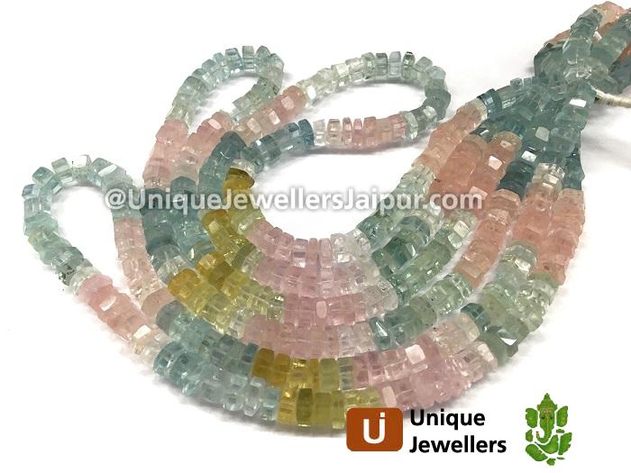 Multi Aquamarine Step Cut Roundelle Beads