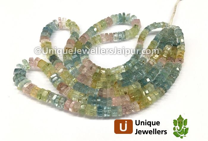 Multi Moss Aquamarine Step Cut Roundelle Beads