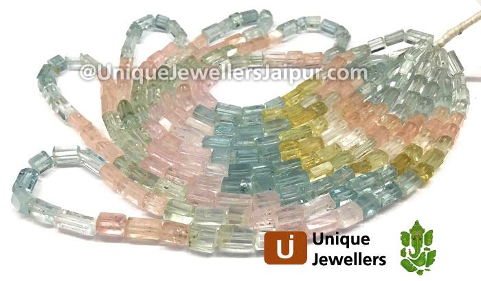 Multi Aquamarine Step Cut Cylinder Beads