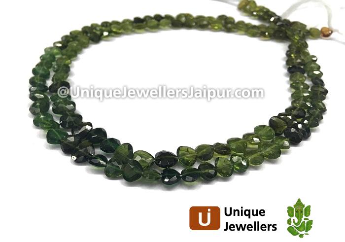 Green Tourmaline Faceted Heart Beads