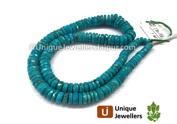 Natural Turquoise Faceted Tyre Beads