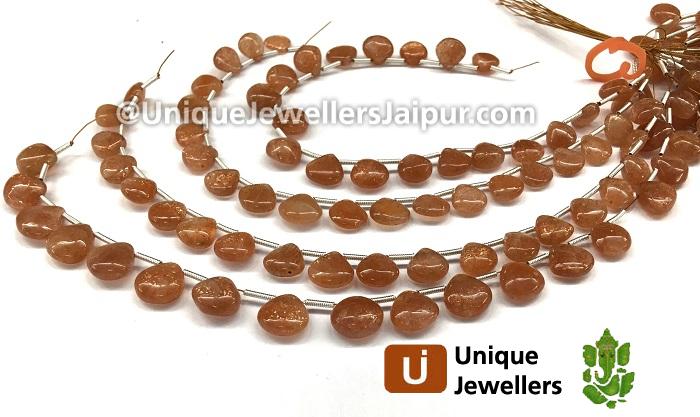 Sunstone Smooth Heart Beads