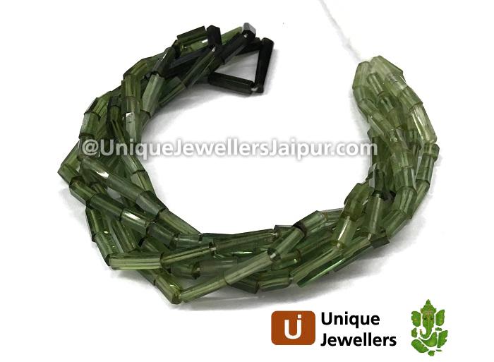 Green Tourmaline Step Cut Cylinder Beads