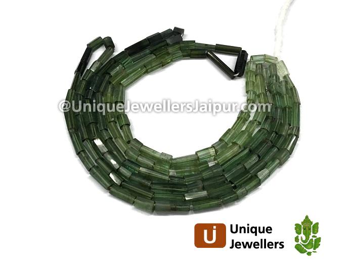 Bluish Green Tourmaline Step Cut Cylinder Beads