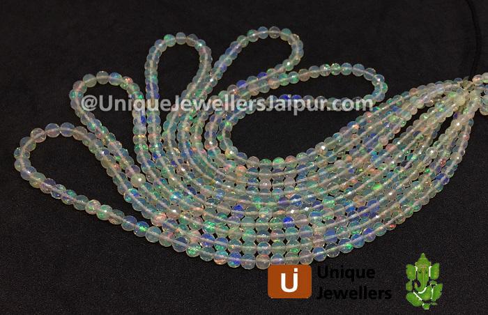 White Ethiopian Opal Faceted Round Beads