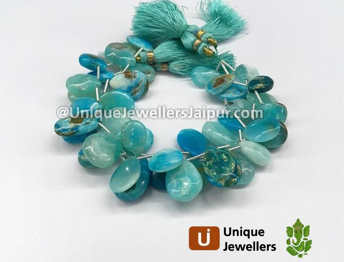 Natural Peruvian Blue Opal Smooth Pear Beads