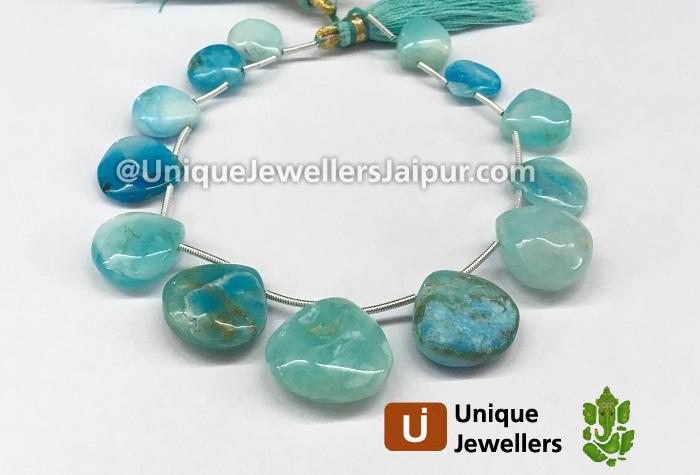 Natural Peruvian Blue Opal Smooth Heart Beads