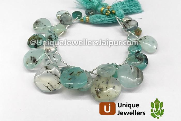 Natural Peruvian Blue Opal Smooth Heart Beads