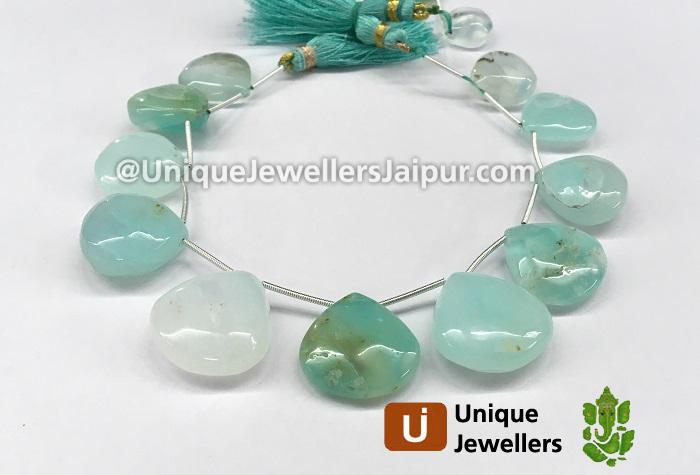 Natural Peruvian Blue Opal Smooth Heart Beads