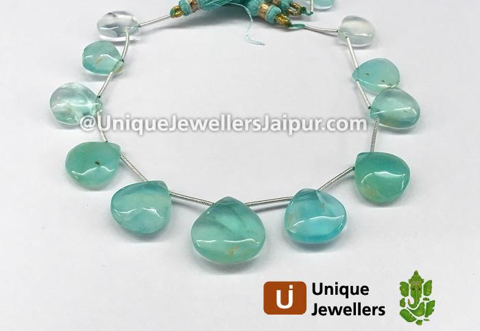 Natural Peruvian Blue Opal Smooth Heart Beads