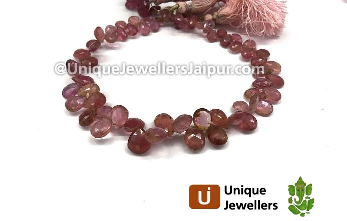 Moss Pink Tourmaline Faceted Pear Beads