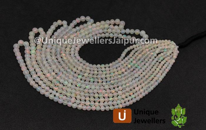 White Ethiopian Opal Smooth Round Beads