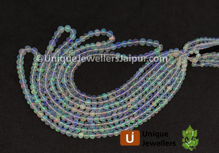 White Ethiopian Opal Smooth Round Beads