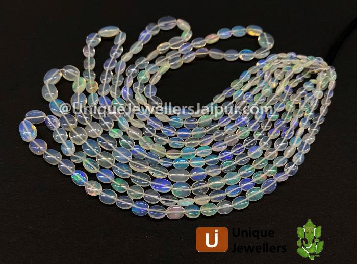 White Ethiopian Opal Smooth Oval Beads