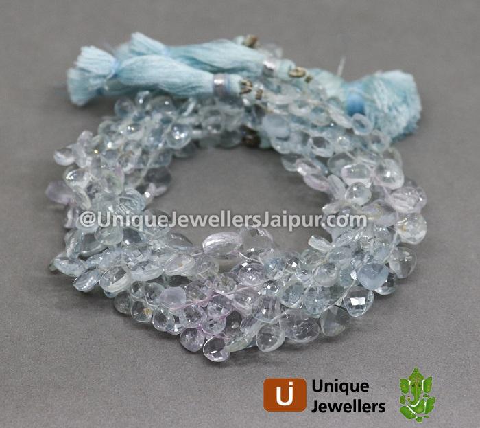 Multi Aquamarine Faceted Heart Beads