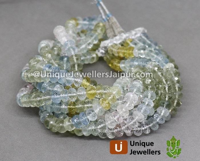 Multi Aquamarine Far Faceted Roundelle Beads