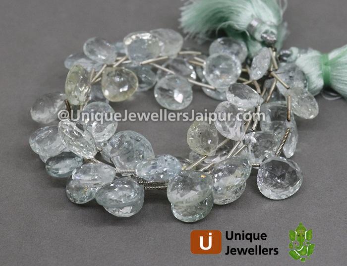 Multi Aquamarine Far Faceted Heart Beads