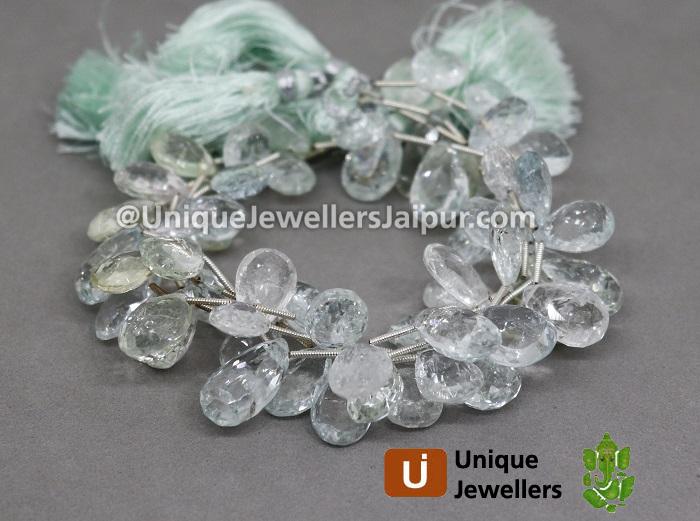 Multi Aquamarine Far Faceted Pear Beads