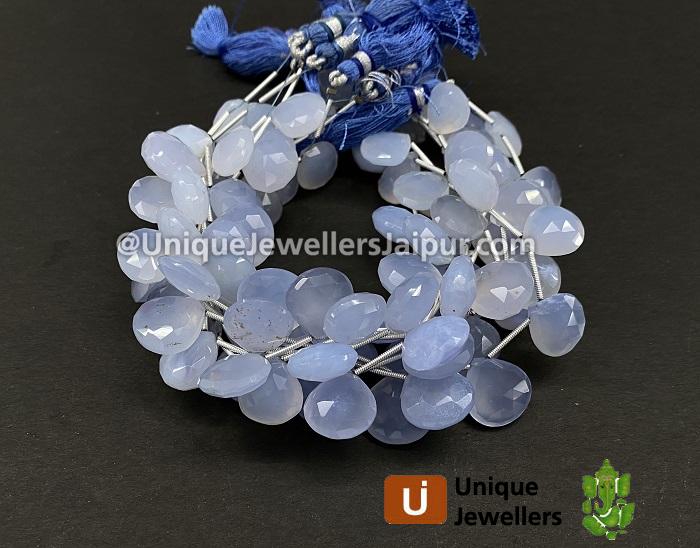 Natural Blue Chalcedony Faceted Heart Beads