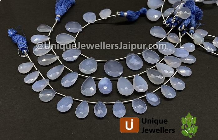 Natural Blue Chalcedony Faceted Pear Beads