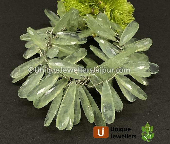 Prehnite Faceted Elongated Pear Beads
