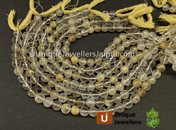 Golden Rutail Far Faceted Round Beads