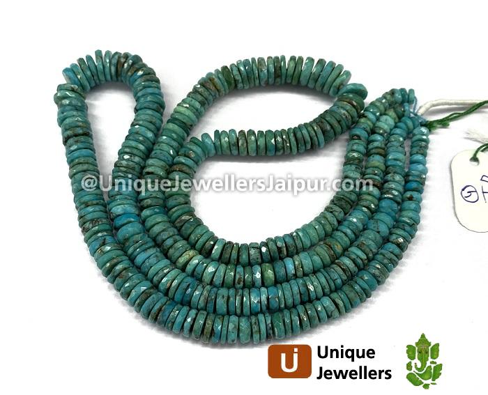 Natural Turquoise Faceted Tyre Beads