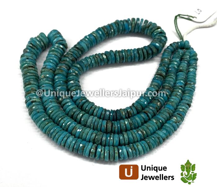 Natural Turquoise Faceted Tyre Beads