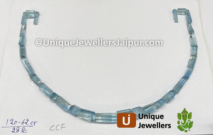 Aquamarine Step Cut Tube Beads