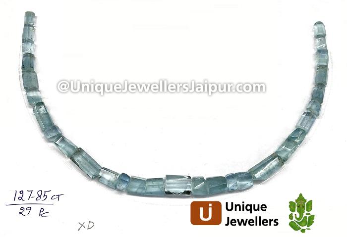 Aquamarine Step Cut Tube Beads