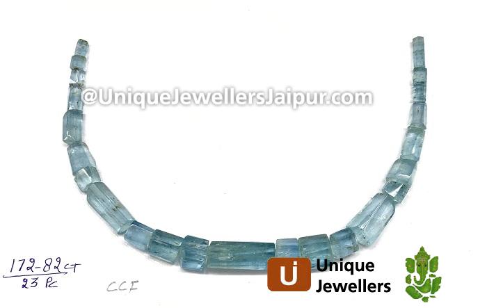 Aquamarine Step Cut Tube Beads