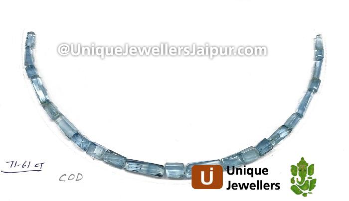 Aquamarine Step Cut Tube Beads