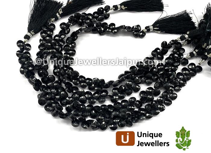 Black Spinel Far Faceted Heart Beads