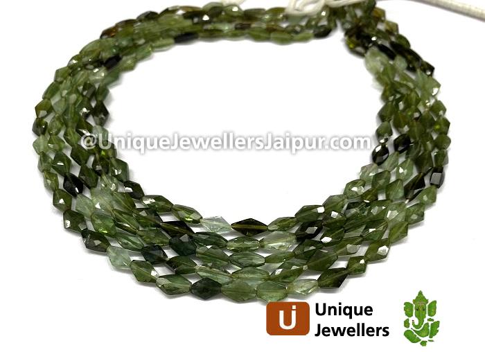 Multi Green Tourmaline Faceted Long Pentagon Beads