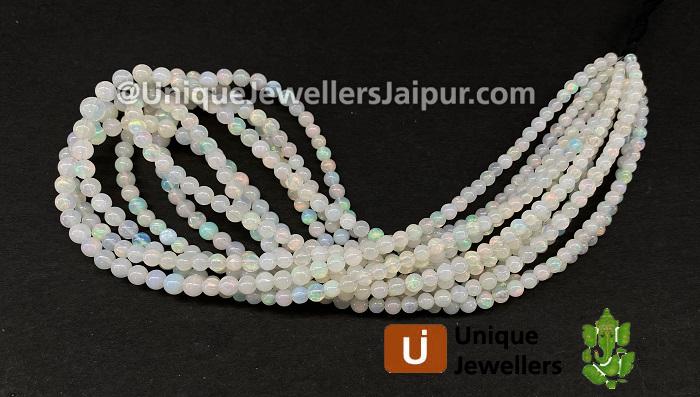 White Ethiopian Opal Smooth Round Beads