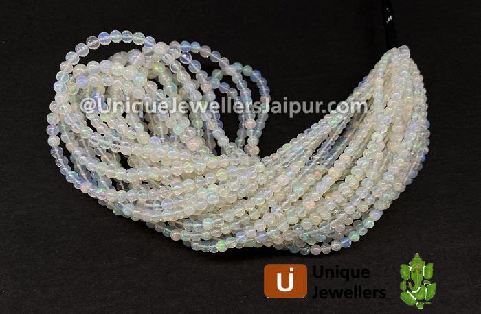 White Ethiopian Opal Smooth Round Beads