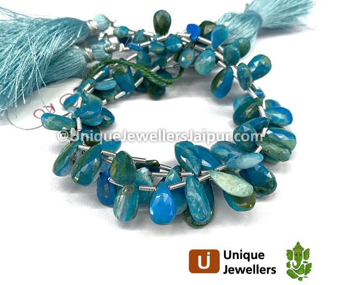 Natural Blue Opalina Faceted Pear Beads