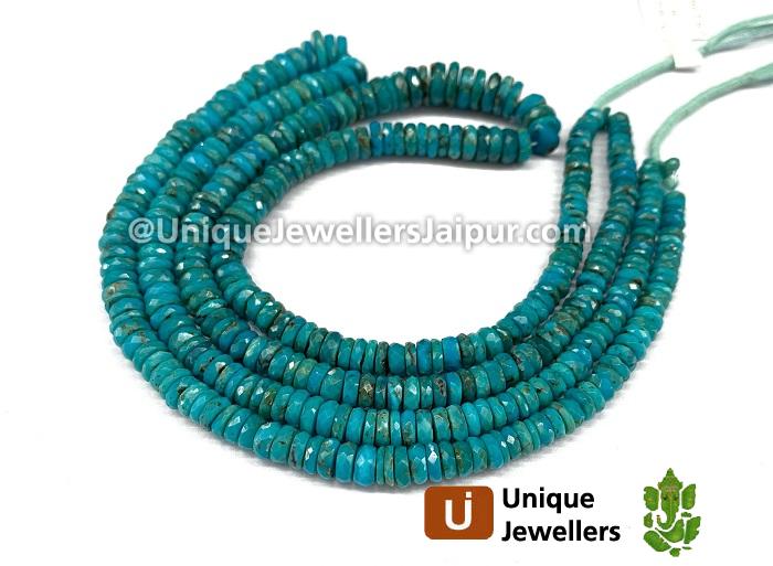Natural Blue Turquoise Faceted Tyre Beads