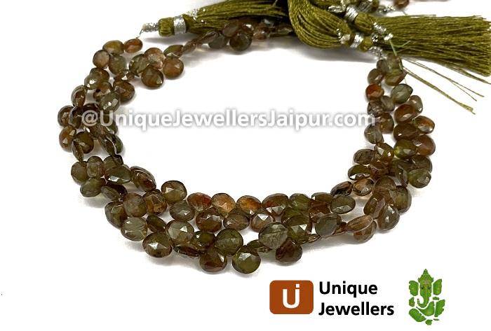 Green Andalusite Faceted Heart Beads