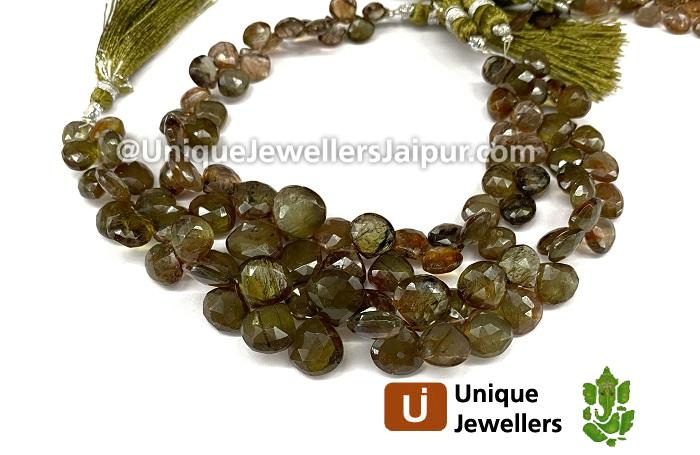 Green Andalusite Far Faceted Heart Beads