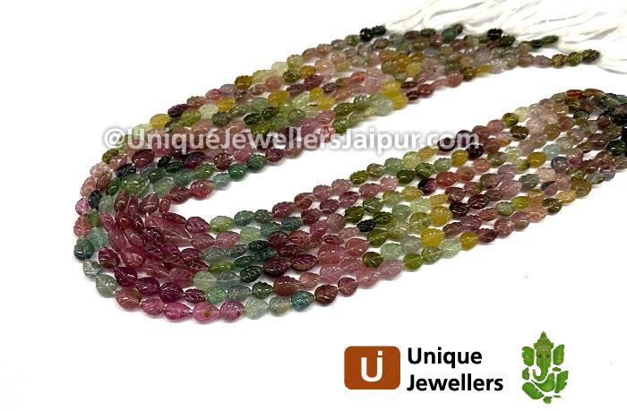 Tourmaline Carved Leaf Beads